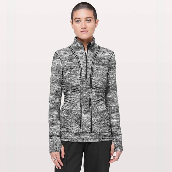 Lululemon Athletica Cypress Kiss 1/2‎ Zip Rush Jacquard Black White Size 8 Top - Picture 1 of 16